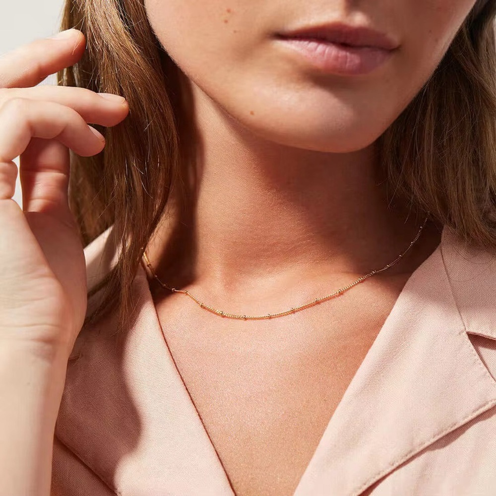 18K Gold Plated Thin Chain Beaded Necklace